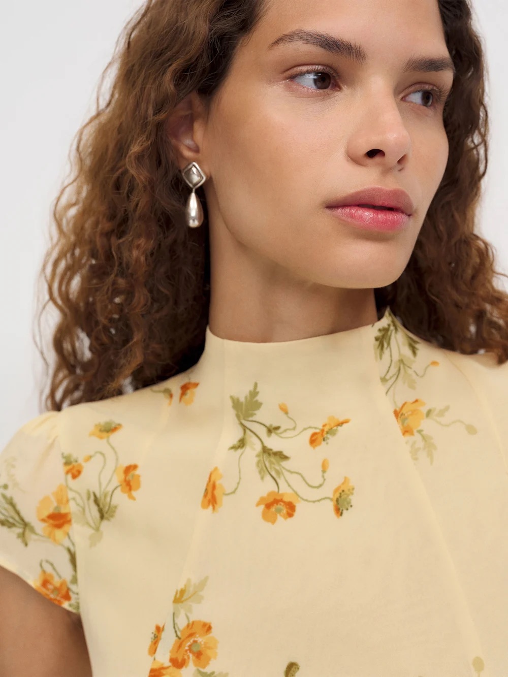 Reformation Maven Pale Yellow Floral Mock-Neck Mini Dress - Picture 3 of 4